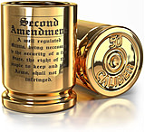 Image of Old Southern Brass 2nd Amendment Engraved 50 Caliber Brass Ceramic Shot Glasses, Set of 2