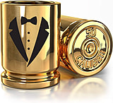 Image of Old Southern Brass Groomsmen Tuxedo 50 Caliber Brass Ceramic Shot Glasses, Set of 2