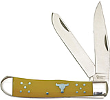 Image of American Buffalo Knife Abkt Cattlemans Cutlery 3.25&quot; Yellow Handle Trapper 2-blade