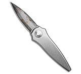 Image of Asheville Steel Paragon Warlock Folding Knife Smooth Gray Ti 3.9 Baker Forge RD Damascus A38F156D