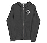 Image of Atoll Board Co Unisex Fleece Zip Up Hoodie with Atoll Shark Fossil Graphic - Charcoal Heather, L - Charcoal Heather,L 003ECF44