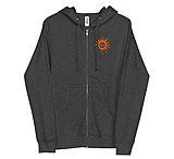 Image of Atoll Board Co Unisex Zip Up Hoodie with Atoll Horizon Sunset Graphic - Charcoal Heather, M - Charcoal Heather,M A35AE047