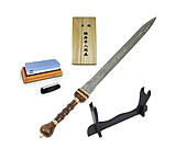 Image of Battling Blades Gladius Bundle/ Damascus Steel Gladius Sword/ Maintenance Kit/ Sword Sharpener/ Sword Stand
