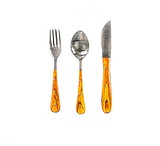 Image of Battling Blades High Carbon Damascus Steel Fork Spoon And Knife Silverware Set