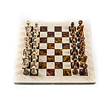 Image of Battling Blades Large Marble Red And White Coral Chess Set With Fancy Chess Pieces White Border