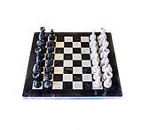 Image of Battling Blades Marble Black And White Chess Set With Chess Pieces Black Border