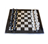 Image of Battling Blades Marble Black And White Chess Set With Fancy Chess Pieces Black Border