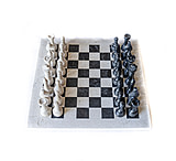 Image of Battling Blades Marble Black And White Coral Chess Set With Chess Pieces Black Border