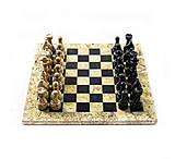 Image of Battling Blades Marble Chess Set Botticino And Black Marble Chess 12in Board With Pieces