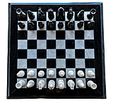 Image of Battling Blades Marble Chess Set Extra Large Chess Board Black 20in Boarder