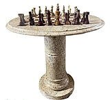 Image of Battling Blades Marble Chess Table Red And White Coral With Fancy Chess Pieces White 24in Border