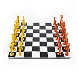 Image of Battling Blades Metal Black And White Chess Set With Red And Gold Pieces Brass Board With Pieces