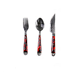 Image of Battling Blades Micarta High Carbon Damascus Steel Fork Spoon And Knife Silverware Set