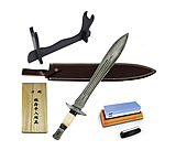 Image of Battling Blades Viking Sword Bundle, Damascus Steel Viking Sword, Maintenance Kit, Sword Sharpener, Sword Stand