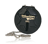 Image of Boston Leather Small Deluxe Circle Badge Holder With Neck Chain And Pouch