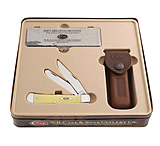 Image of Case 3254 SS Yellow Synthetic Trapper Knife Gift Set w/ Leather Sheath - 4 1/8in Closed