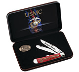 Image of Case USMC Smooth Dark Red Bone Trapper Folding Blade in Jewel Box