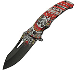 Image of China Made Skull Linerlock A/O CN300575RD 3.75 in Stainless Steel Assisted Opening Folding Knife