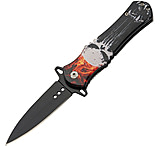 Image of China Made Skull Linerlock A/O Flame 3.50 in Stainless Steel Assisted Opening Folding Knife