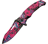 Image of China Made Skull Linerlock A/O Pink 3.75 in Stainless Steel Assisted Opening Folding Knife