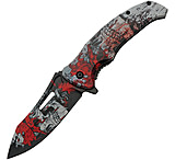 Image of China Made Skull Linerlock A/O Red 3.75 in Stainless Steel Assisted Opening Folding Knife