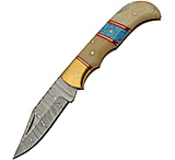 Image of Damascus Lockback Bone/Turquoise