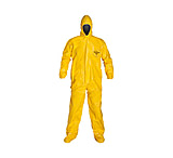 Image of DuPont Tychem QC Yellow Coveralls with Standard Fit Hood, Elastic Wrists w/ Attached Socks, Case of 4