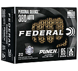 Federal Premium Personal Defense Punch 380 Auto 85 Grain Jacketed Hollow Point Brass Cased Centerfire Pistol Ammo, 20 Rounds, PD380P1