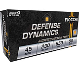 Fiocchi Defense Dynamics .45ACP 230 Grain JHP Brass Cased Pistol Ammo, 50 Rounds, 45T500