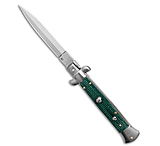 Image of Frank Beltrame Frank B 9 Italian Stiletto Automatic Knife Green Micarta 4 Satin Dagger A4BCDB32