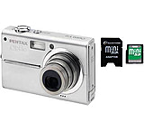 Image of 2-PC Pentax Plus Photography Gift Package - Pentax Optio T10 6.0 MP Digital Camera 18941, Silicon 2GB Power 150X Secure Digital SD Memory Card SP002GBSDC150V10