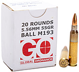 Global Ordnance 5.56x45mm NATO, 55 grain, Full Metal Jacket, 20 Rounds Rifle Ammo, GO850003223346