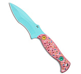 Image of Half Face Blades Dessert Warrior Extremis Fixed Blade Knife Pink G10 3.5 Blue 0580AB8F