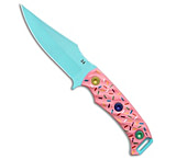 Image of Half Face Blades Dessert Warrior Tosahwi Fixed Blade Knife Pink G-10 4 Blue B29D6A8B