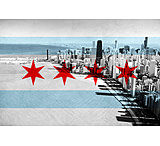 Image of iCanvas Chicago Skyline Chicago Flag Canvas Print