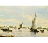 Image of iCanvas Sailing Boats on a River, 1640-49 by Salomon van Ruysdael Canvas Print