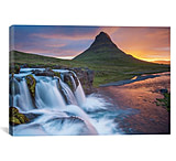 Image of iCanvas Dawn Over Kirkjufell And Kirkjufellsfoss II, Grundarfjordur, Snaefellsnes Peninsula, Vesturland, Iceland by Gareth McCormack Canvas Print
