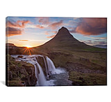 Image of iCanvas Sunset Over Kirkjufell And Kirkjufellsfoss I, Grundarfjordur, Snaefellsnes Peninsula, Vesturland, Iceland by Gareth McCormack Canvas Print