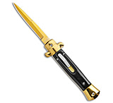 Image of Mago 9 Italian Stiletto OTF Automatic Knife Black Acrylic 3.8 Gold Bayonet 86BD5108