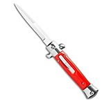 Image of Mago 9 Italian Stiletto OTF Automatic Knife Red/Silver Bayonet 4.9 Satin CA0C6D1A