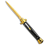Image of Mago 11 Italian Stiletto OTF Automatic Knife Black Acrylic 4.75 Gold Bayonet 83ED1616