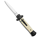 Image of Mago 9 Italian Stiletto OTF Auto Knife Sim Ivory Black Bolsters 3.75 Satin EE54082D