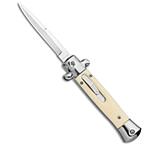 Image of Mago 9 Sim Ivory Italian Stiletto OTF Auto Knife Satin Bolsters Satin Bayo C3072026