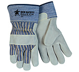 Image of MCR Safety Bulls Eye 'A' Side Split Leather Split Leather Palm Work Gloves, 2.75in Rubberized Safety Cuff, Sewn with DuPont Kevlar