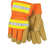Image of MCR Safety Luminator Grain Pigskin Insulated Leather Palm Work Gloves, Hi-Vis Back and 2.5in Safety Cuff, Thermosock Lined