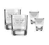 Image of Old Southern Brass TRUMP WON 4 Piece Glass Set, 2 Whiskey Glasses &amp; 2 Shot Glasses Collectible Set