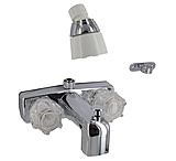 Image of Phoenix Faucets By Valterra Two-Handle 4&quot; Tub/Shower Diverter Faucet With Riser Nut And Shower Head - Brass