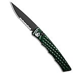 Image of Piranha Knives Piranha Crossfire Automatic Knife Green Aluminum 3.1 Black Serrated P-23GTS 50578CE9