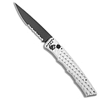 Image of Piranha Knives Piranha Crossfire Automatic Knife Silver Aluminum 3.1 Black Serrated P-23STS E2AD1732