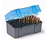 Plano 50 Count Rifle Ammo Case with Hinged Cover, 7mm Magnum, Dark Gray/Transparent Blue, PMC123050